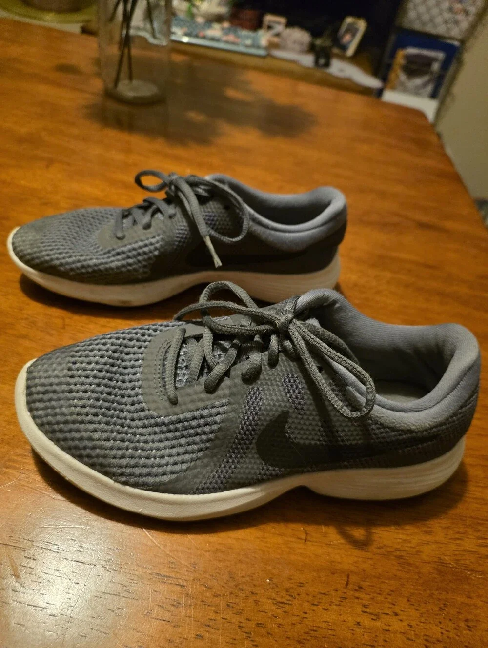 Nike Revolution 4 Dark Gray Knit Athletic Sneakers with White Soles